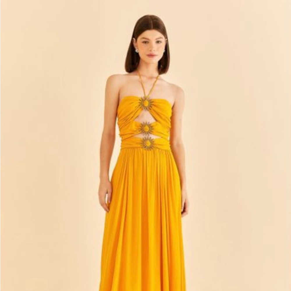 FARM Rio Yellow Medallion Buckle Dress NWT